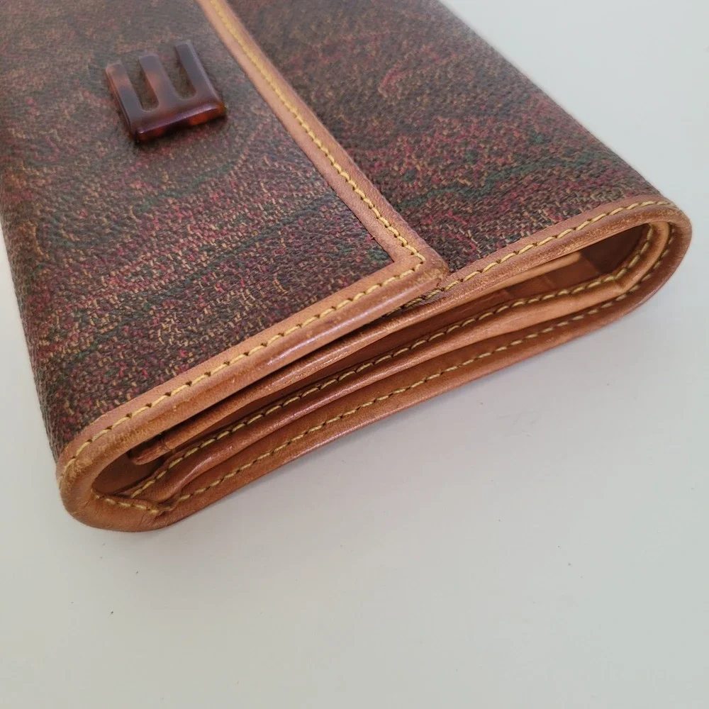 Etro Milano Paisley Trifold Wallet Leather Interior Multicolor Tan Vintage
